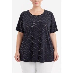 BonWorth Women's XL Petite Black Polka Dot‎ Top Short Sleeve Stretch Blouse